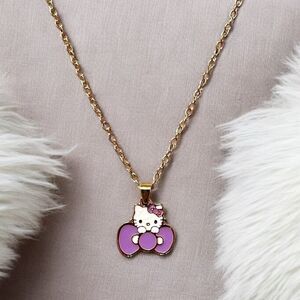 Purple Bow Hello Kitty Gold Tone Necklace